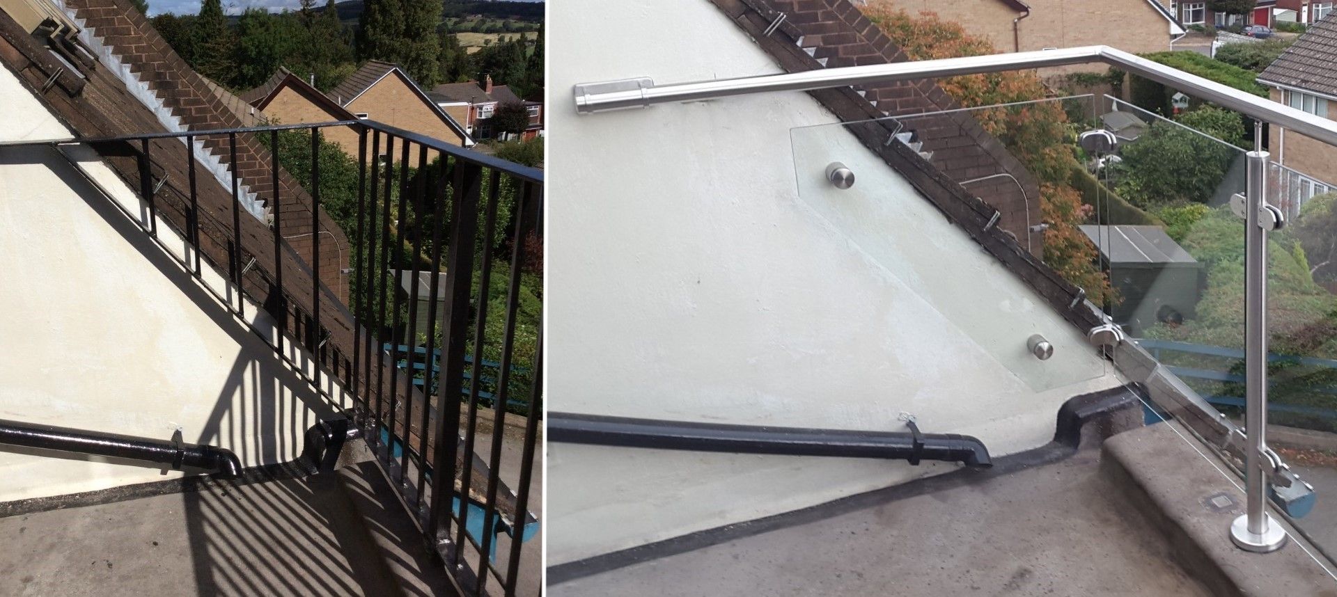Replacing metal railings with a modern glass balustrade system.